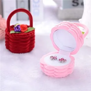 100pcs Creative Flower Basket Ring/Earring/Necklace Jewelry Box Basket Velvet Gift Storage Case Display 606080mm ZA4959 - (Color: Pink)