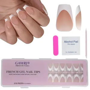 210 Pieces French Prefabricated Nails Short Trapezoid Brown Press-On Nail Clippers DIY Nail Art Gift Set