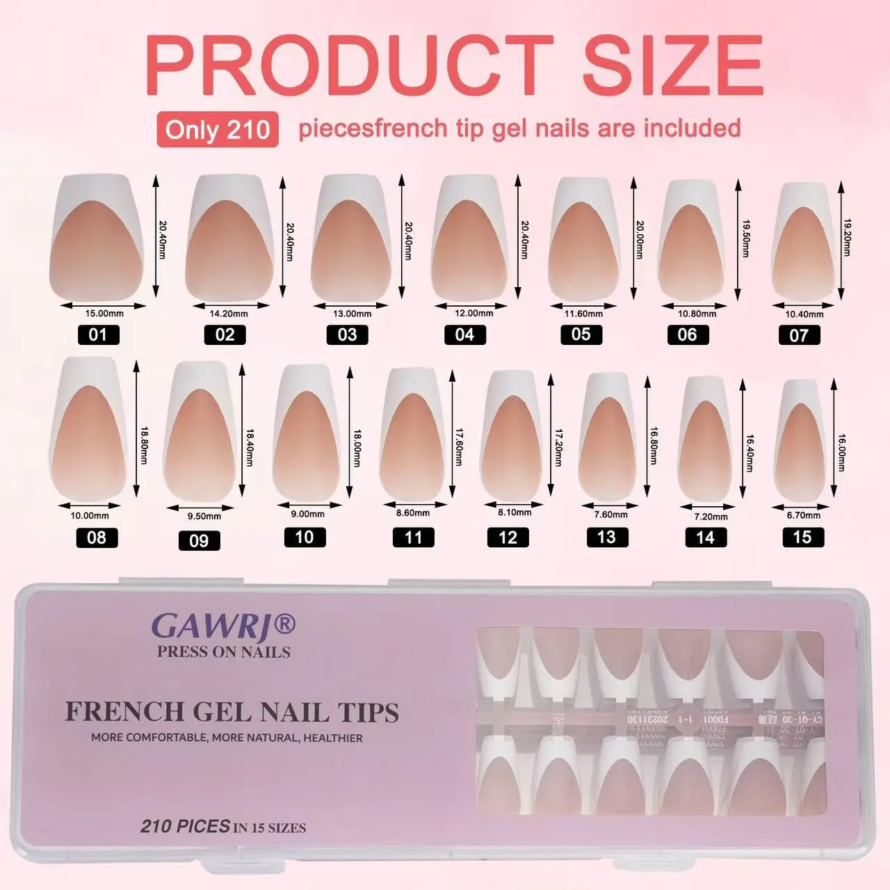 210 Pieces French Prefabricated Nails Short Trapezoid Brown Press-On Nail Clippers DIY Nail Art Gift Set
