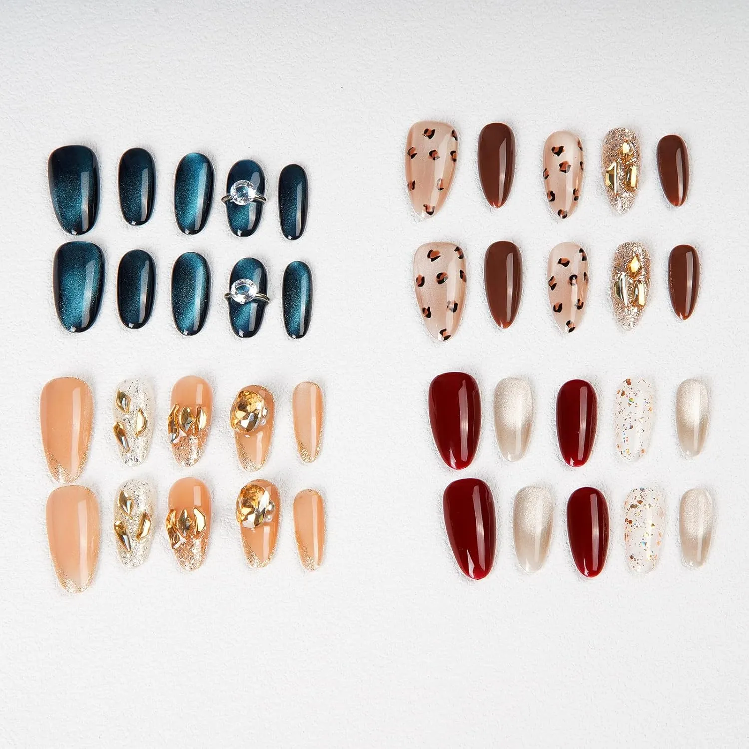 4 Sets Press on Nails Long Luxury Premium 3D Cat Eyes Style Handmade Gel Nails Reusable Artist Design Birthday Gift Wedding Nails