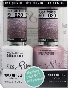 [20 Rose Gold (Shimmery)] Cre8tion [DuoGel] Perfect Matching Color Gel Soak Off & Nail Lacquer Color Combo Bundle 15mL/0.5 fl oz Bundle