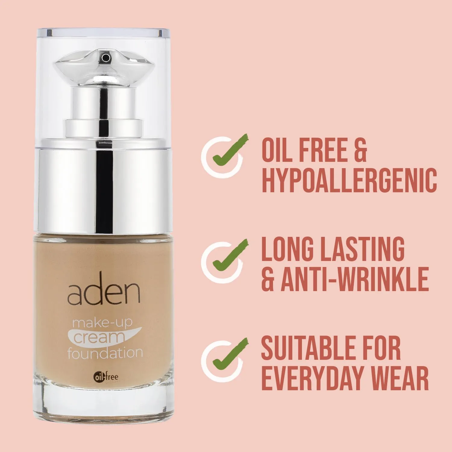 aden Cream Foundation – 15ml – Oil Free & Hypoallergenic – Long lasting & Anti-Wrinkle – Light Coverage Foundation – Made in Italy (07 Porcelain)