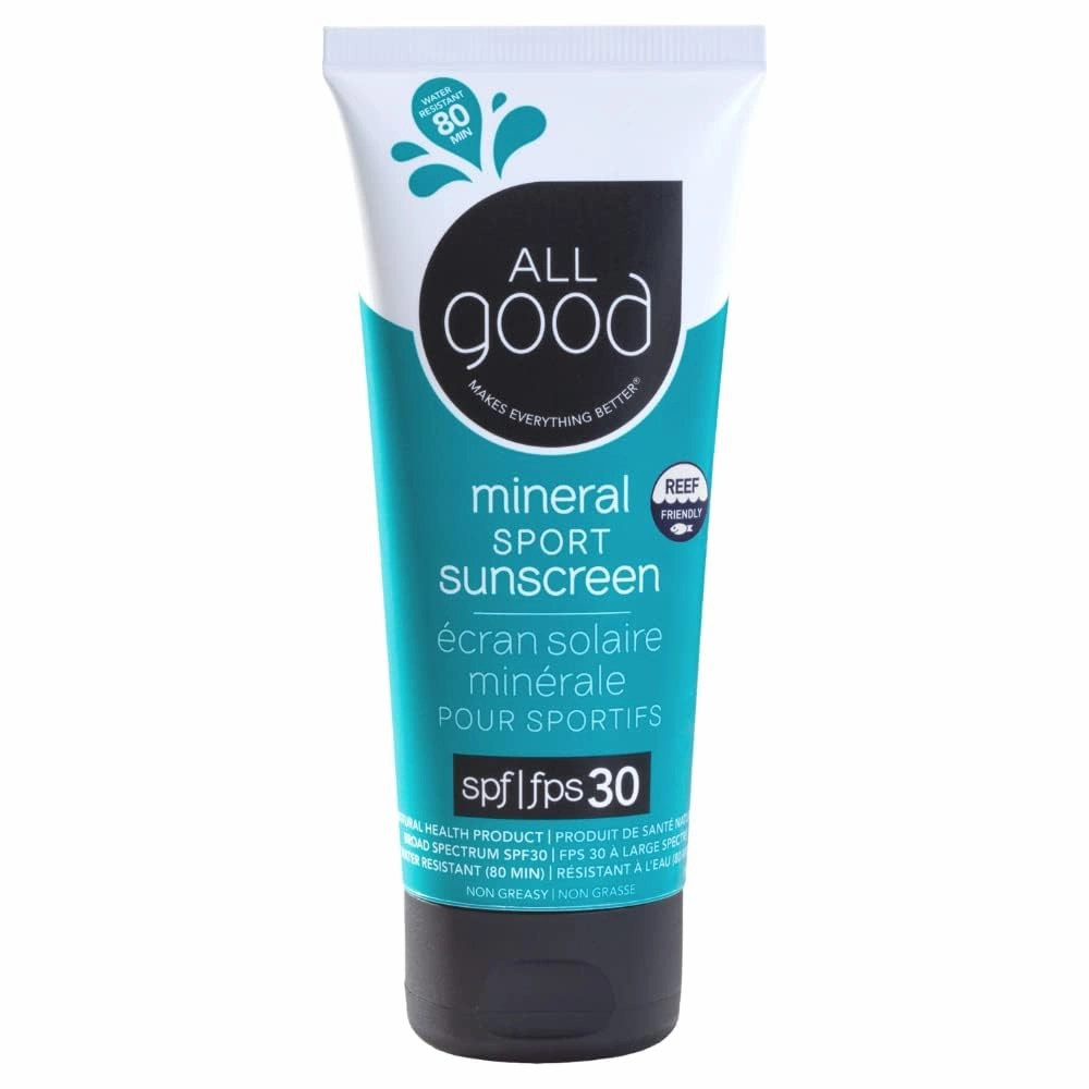 All Good Sunscreen - Sport Mineral Sunscreen Lotion, Reef Friendly, SPF 30  for Face & Body, Water & Sweat Resistant (3 oz)