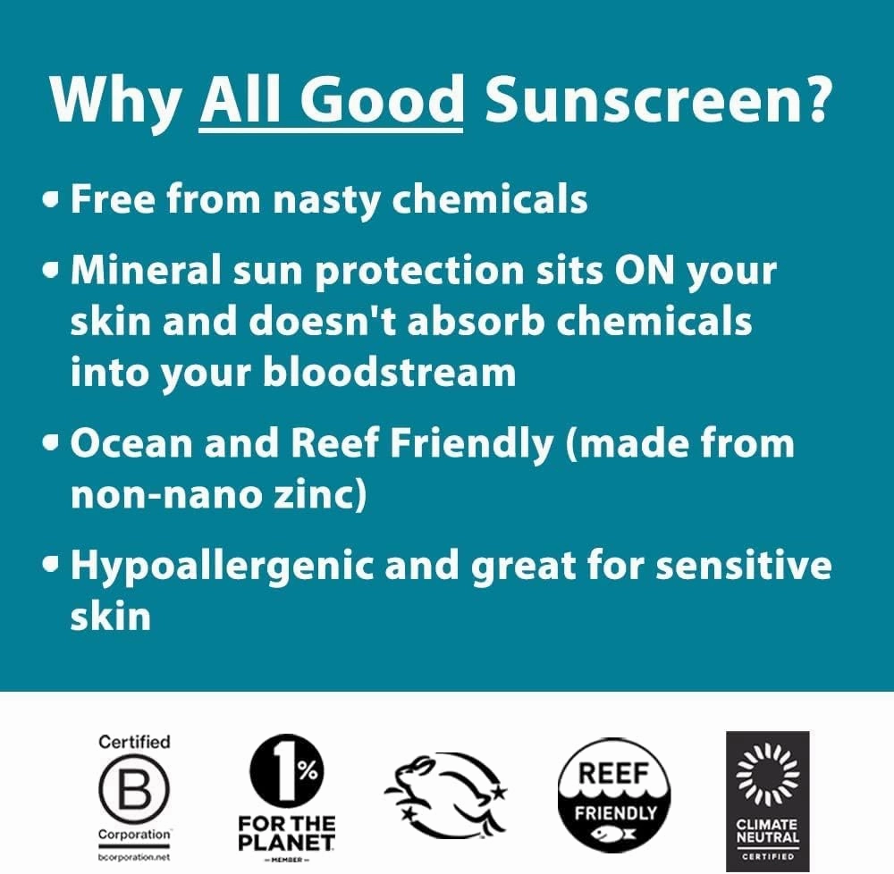 All Good Sunscreen - Sport Mineral Sunscreen Lotion, Reef Friendly, SPF 30  for Face & Body, Water & Sweat Resistant (3 oz)