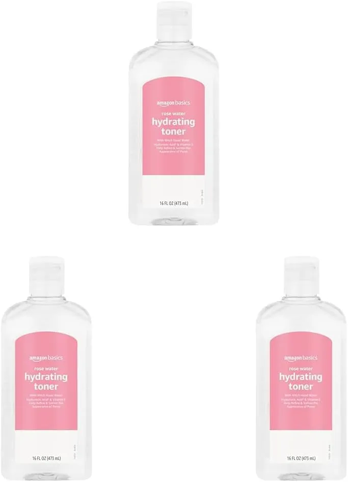 Amazon Basics Rose Water Hydrating Toner, 16 Fluid Ounces, 3-Pack