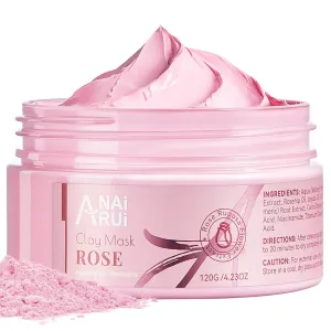 ANAI RUI Rose Facial Mask, Clay Mask with Kaolin Pink Clay, Valentines Day Gifts for Women, Niacinamide, Collagen, Hyaluronic Acid for Moisturizing & Smooth Skin, Pores Minimizers, 4.23 Oz