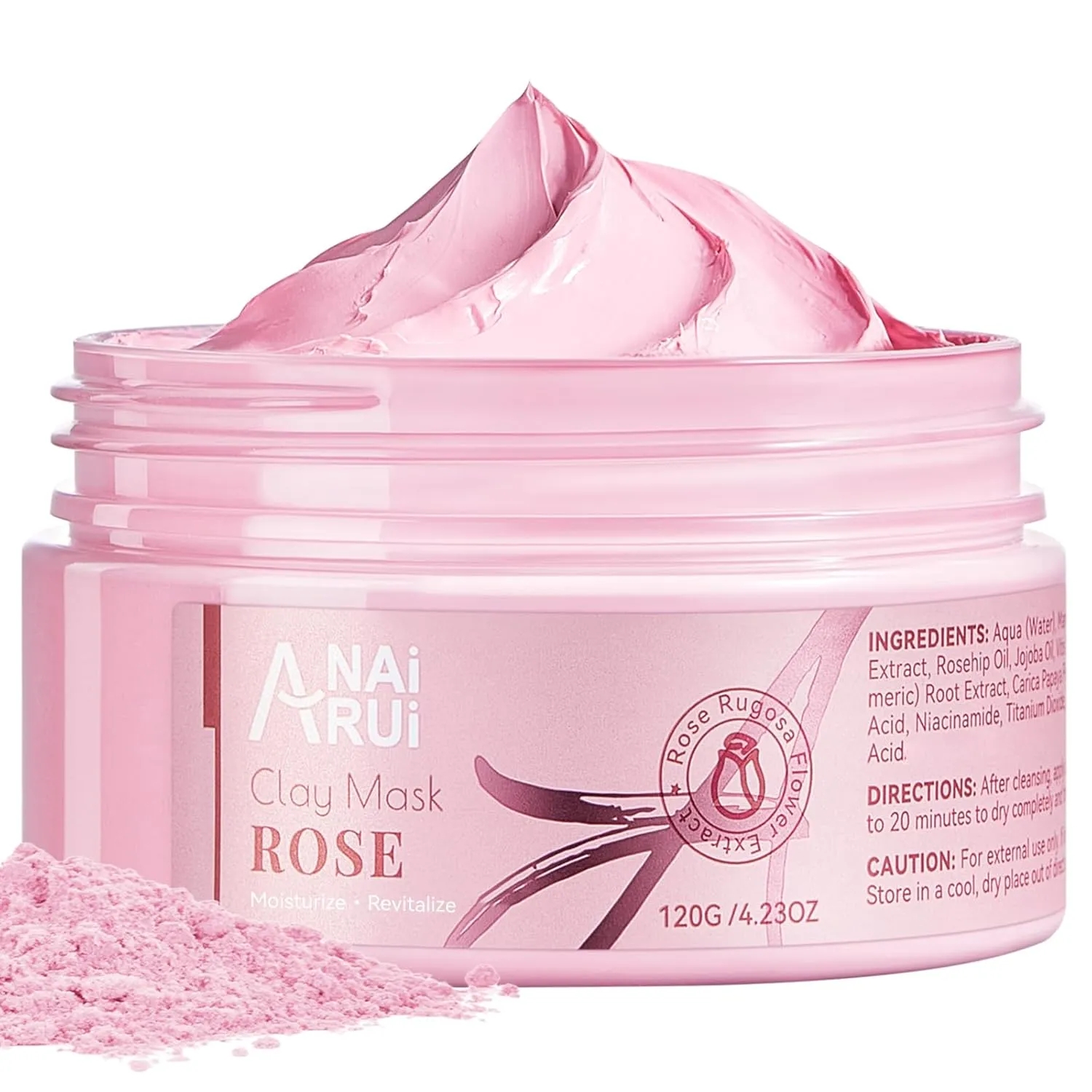 ANAI RUI Rose Facial Mask, Clay Mask with Kaolin Pink Clay, Valentines Day Gifts for Women, Niacinamide, Collagen, Hyaluronic Acid for Moisturizing & Smooth Skin, Pores Minimizers, 4.23 Oz