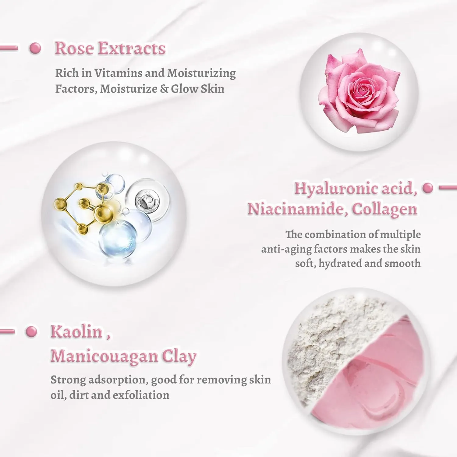 ANAI RUI Rose Facial Mask, Clay Mask with Kaolin Pink Clay, Valentines Day Gifts for Women, Niacinamide, Collagen, Hyaluronic Acid for Moisturizing & Smooth Skin, Pores Minimizers, 4.23 Oz