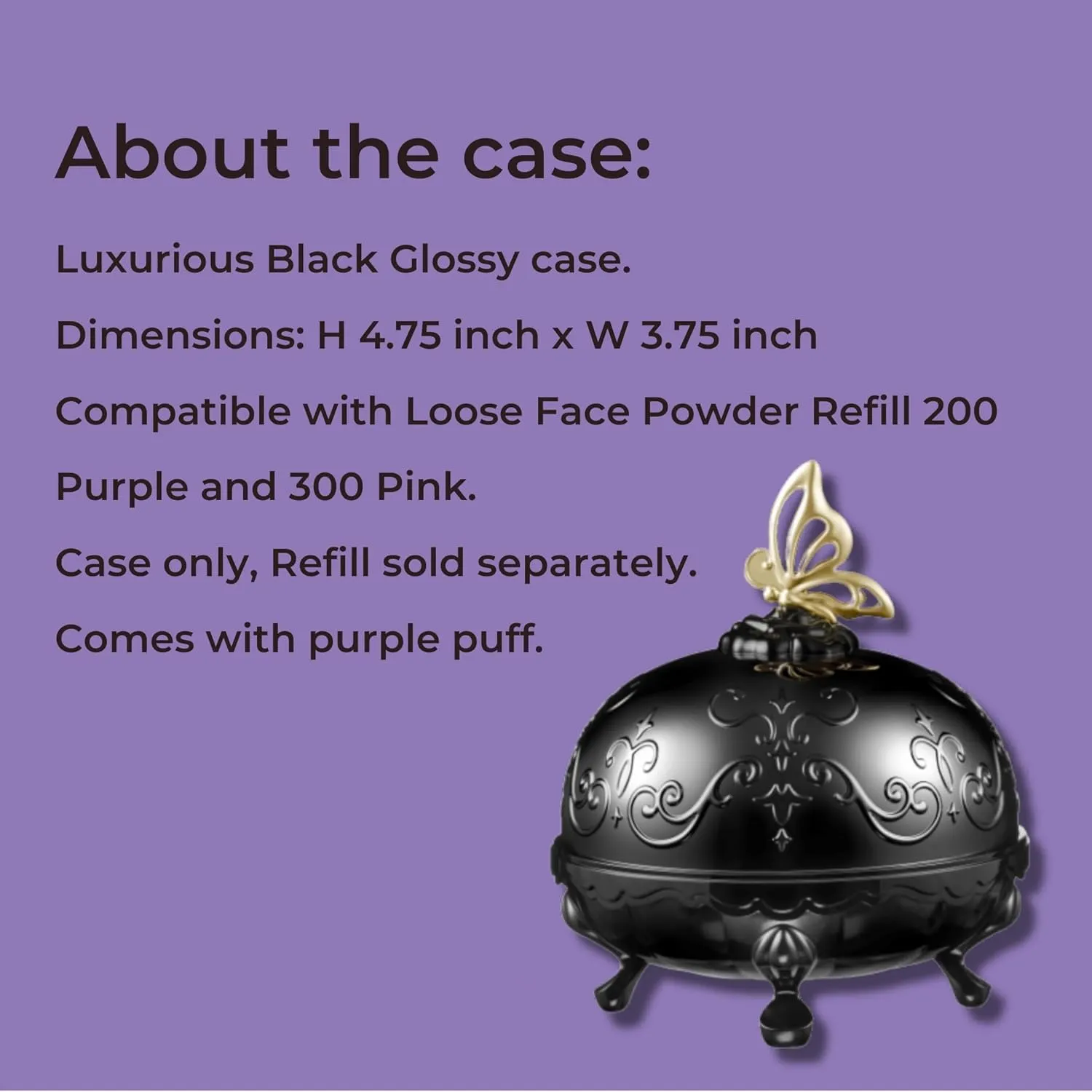 ANNA SUI Loose Face Powder Case Only - Refill Sold Separately, Black Vanity Case with Butterfly Motif, Come with Purple Puff