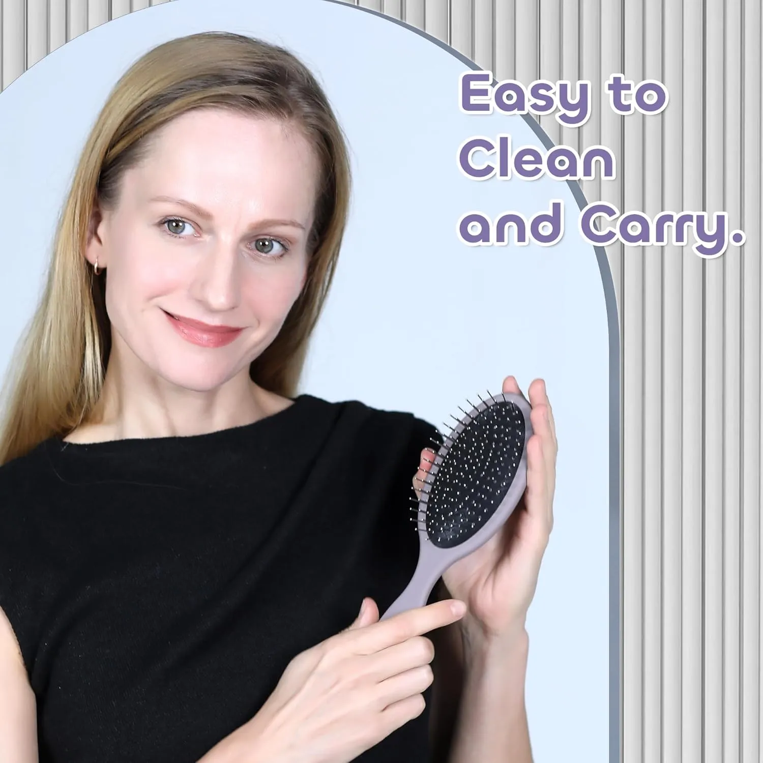 Anti-Static Hair Brush Oval, Stainless-Steel Bristles Detangler for Wigs & Hair, ABS Handle (Granite Mauve   Pink, Couple)