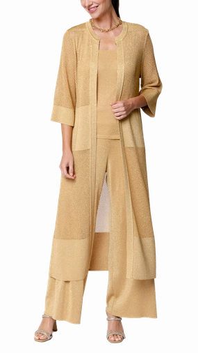 Arianna Shimmery Mesh-Knit Duster / Coat ; Golden Sands
