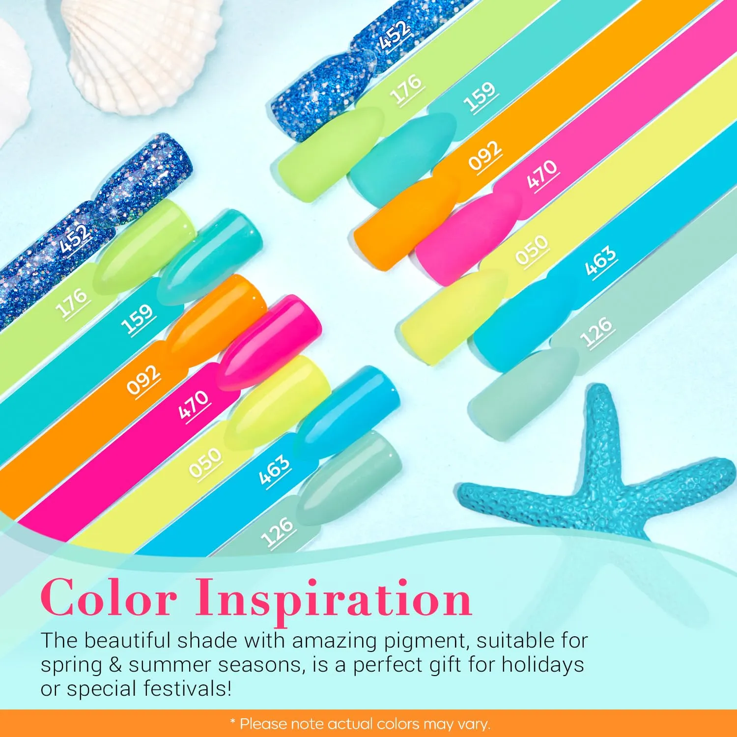 AZUREBEAUTY Dip Nails Powder Starter Kit, Hot Pink Neon Yellow Pastel Blue Green 8 Spring Summer Colors with Nail Sticks, Base Glossy Matte Top Coat Activator Liquid Set Manicure Art 30 PCS