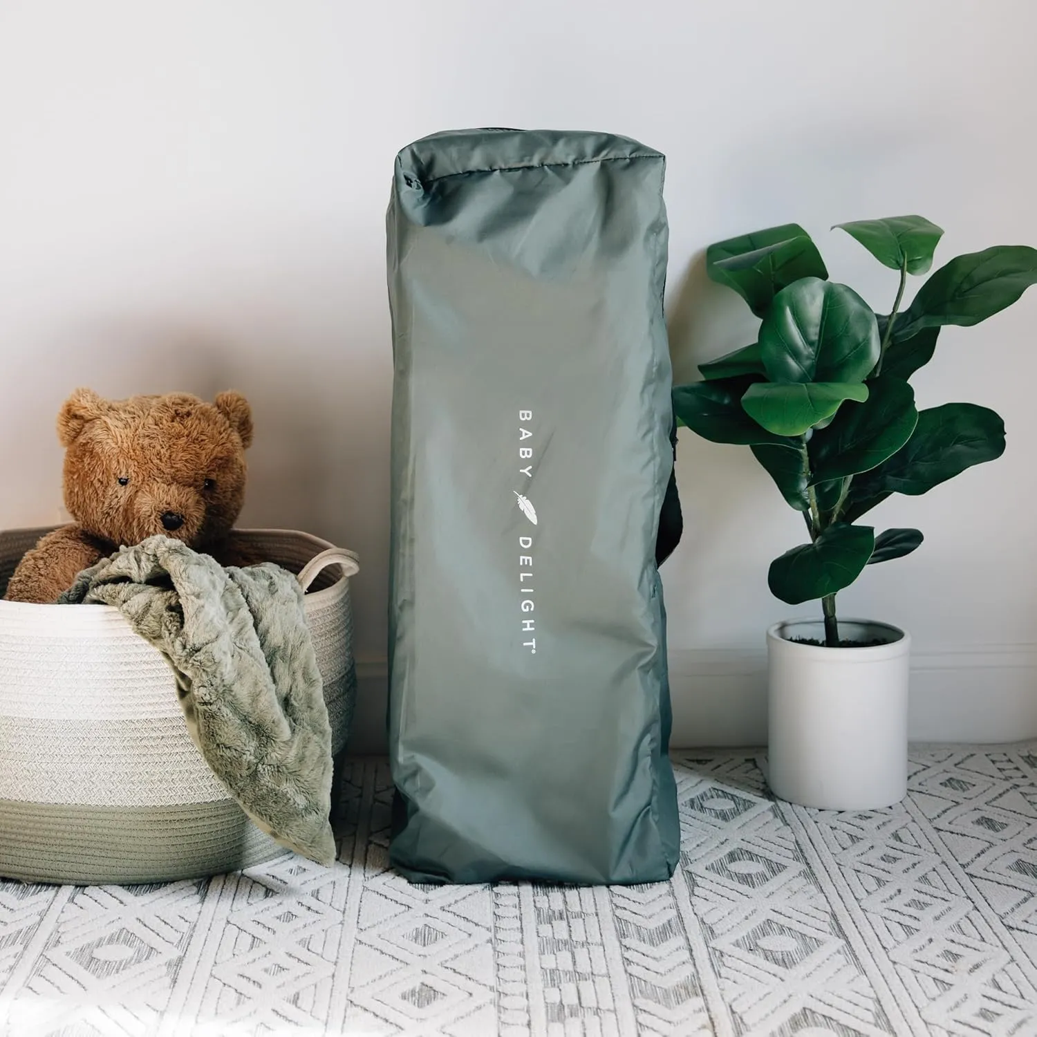 Baby Delight Lunaire Full Size Crib & Playard | Breathable Mesh Baby Crib | Tool-Free Assembly Baby Bed | 100% GOTS Certified Organic Cotton Fabric | Organic Sage