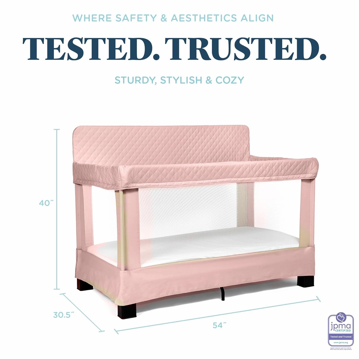 Baby Delight Lunaire Full Size Crib & Playard | Breathable Mesh Baby Crib | Tool-Free Assembly Baby Bed | 100% GOTS Certified Organic Cotton Fabric | Organic Rose