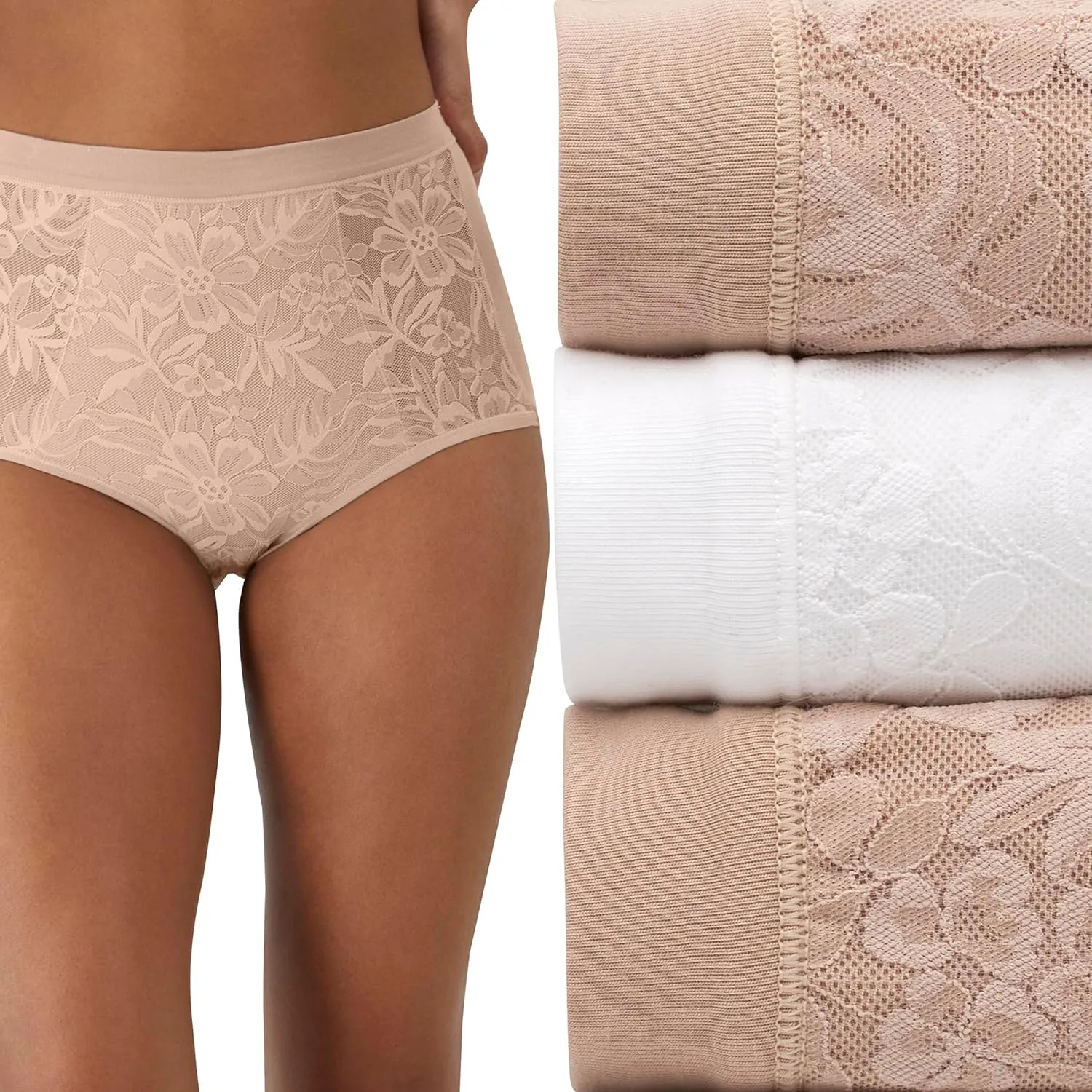 Bali Women's Breathe Underwear, High-Rise Briefs, Breathable Cotton Modal Lace Panties, 3-Pack