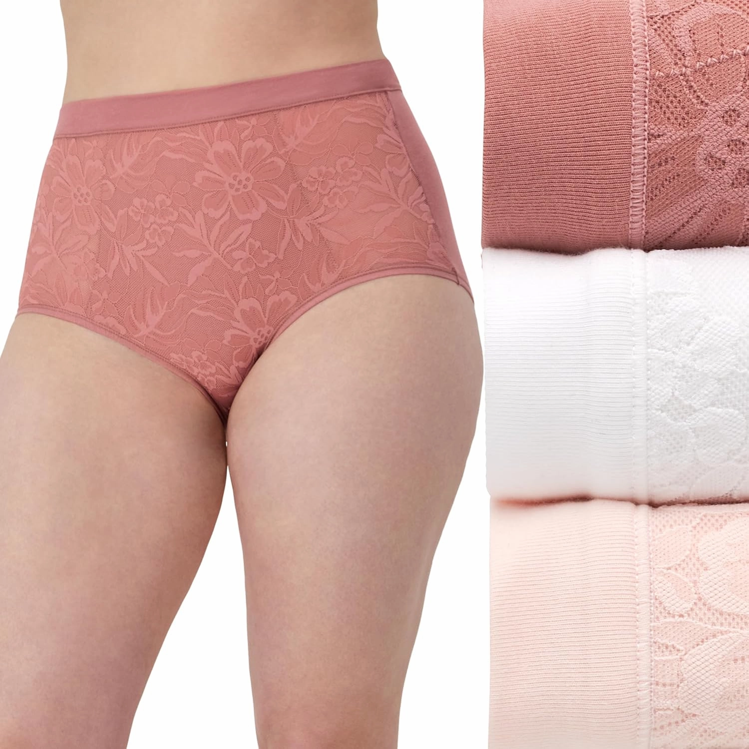 Bali Women's Breathe Underwear, High-Rise Briefs, Breathable Cotton Modal Lace Panties, 3-Pack