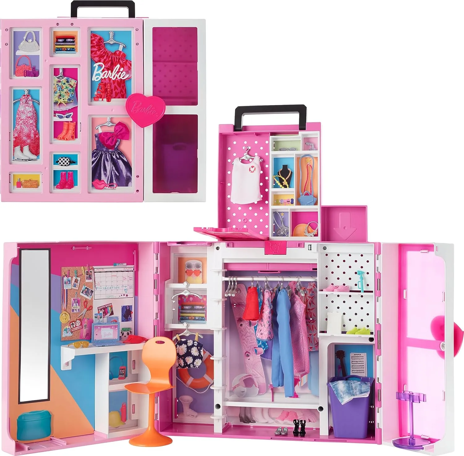 Barbie Dream Closet Playset with 35  Doll Clothes & Accessories, Includes 5 Complete Looks, Pop-Up Second Level, Mirror & Laundry Chute