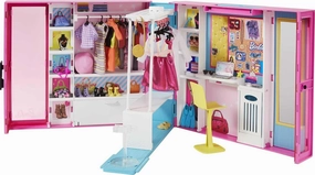 Barbie Dream Closet Playset with 30  Clothes & Accessories for Barbie Fashion Dolls Including 5 Outfits, Plus Mirror, Desk & Rotating Rack
