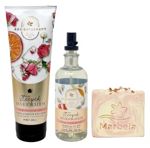 Bath & Body Works Aromatherapy Steeped Invigoration Rose   Tangerine   Tea Body Cream and Essential Oil Mist Set with a Himalayan Salts Springs Bar Soap - Full Size