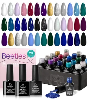 Beetles 20 Colors Gel Nail Polish Set, Navy Blue Burgundy Black Gel Polish 23Pcs Celestial Collection Deep Color Nail polish with Base Top Coat Soak off UV LED Gifts for Women