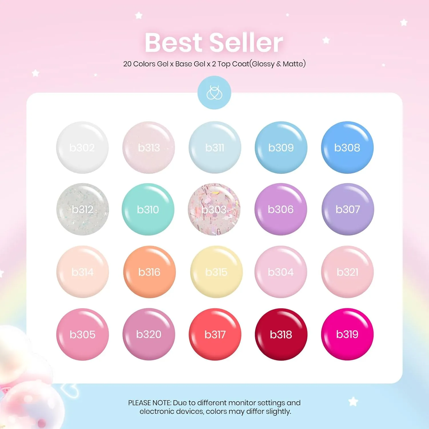 Beetles 23Pcs Gel Nail Polish Set with Base Top Coat Spring Pastel Bright Neon Colors Gel Polish Kit Nude Blue Pink Red Green Purple Colors Soak off Uv Nail Gift for Girls