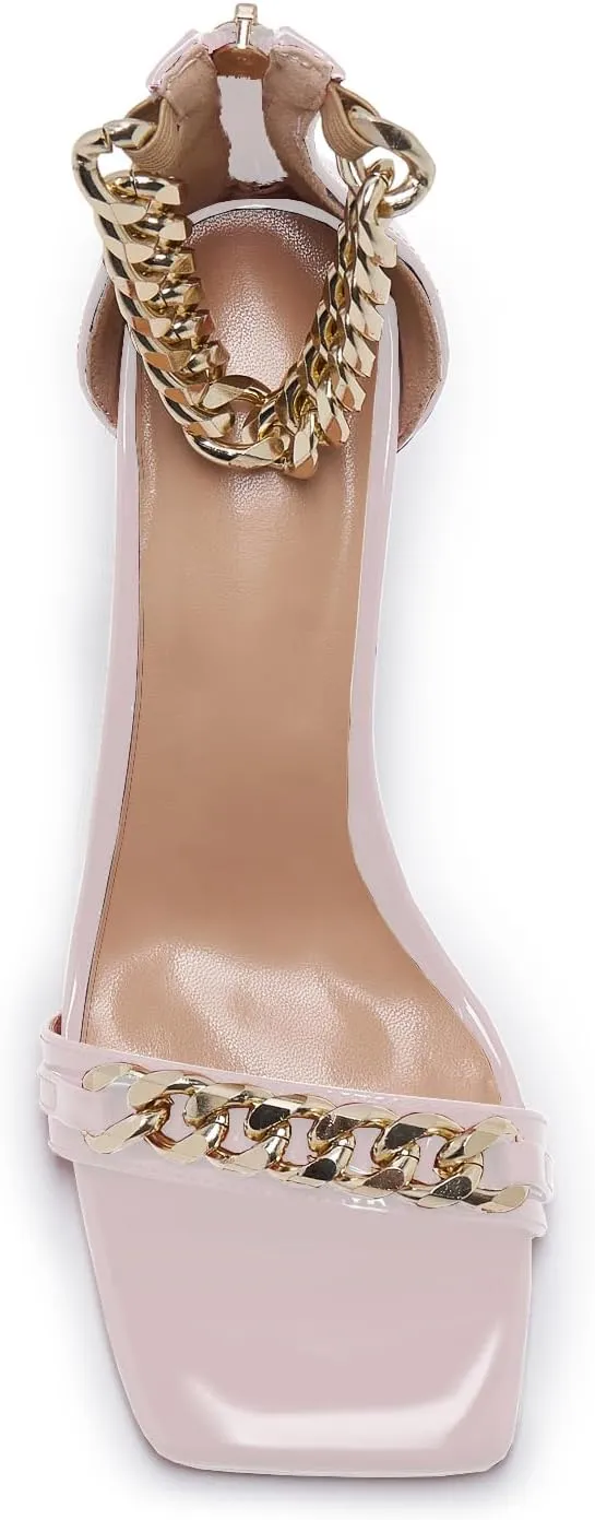 Black and Gold Heels for Women Square Open Toe Stiletto High 3 inch Heels with Back Zip Design
