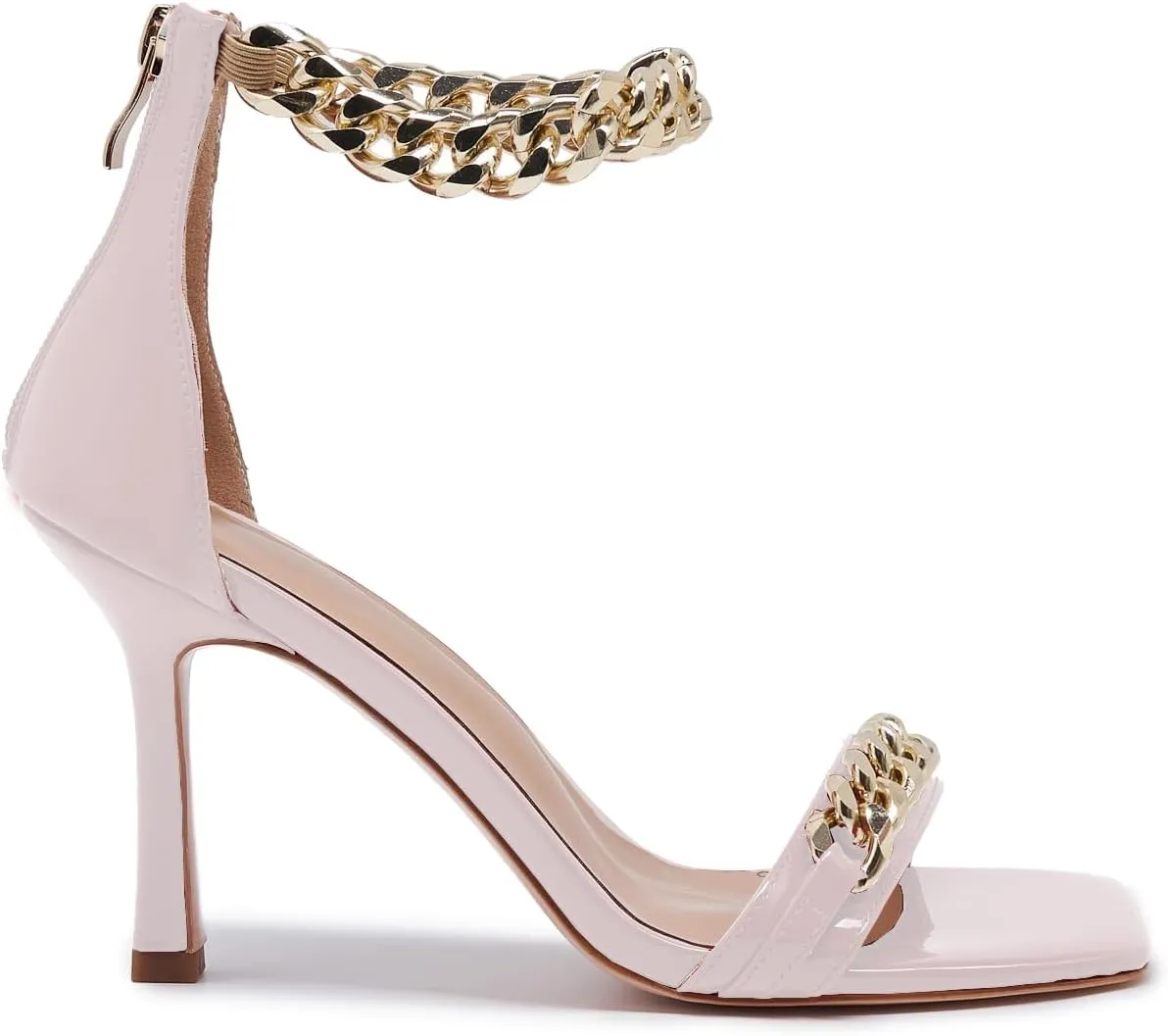 Black and Gold Heels for Women Square Open Toe Stiletto High 3 inch Heels with Back Zip Design