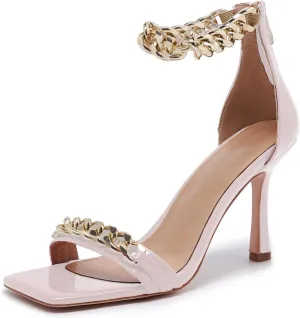 Black and Gold Heels for Women Square Open Toe Stiletto High 3 inch Heels with Back Zip Design