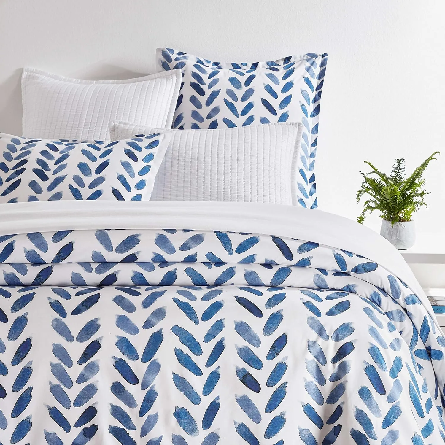 Blue Brush Duvet Cover, Full/Queen Size, Blue/White Graphic Pattern