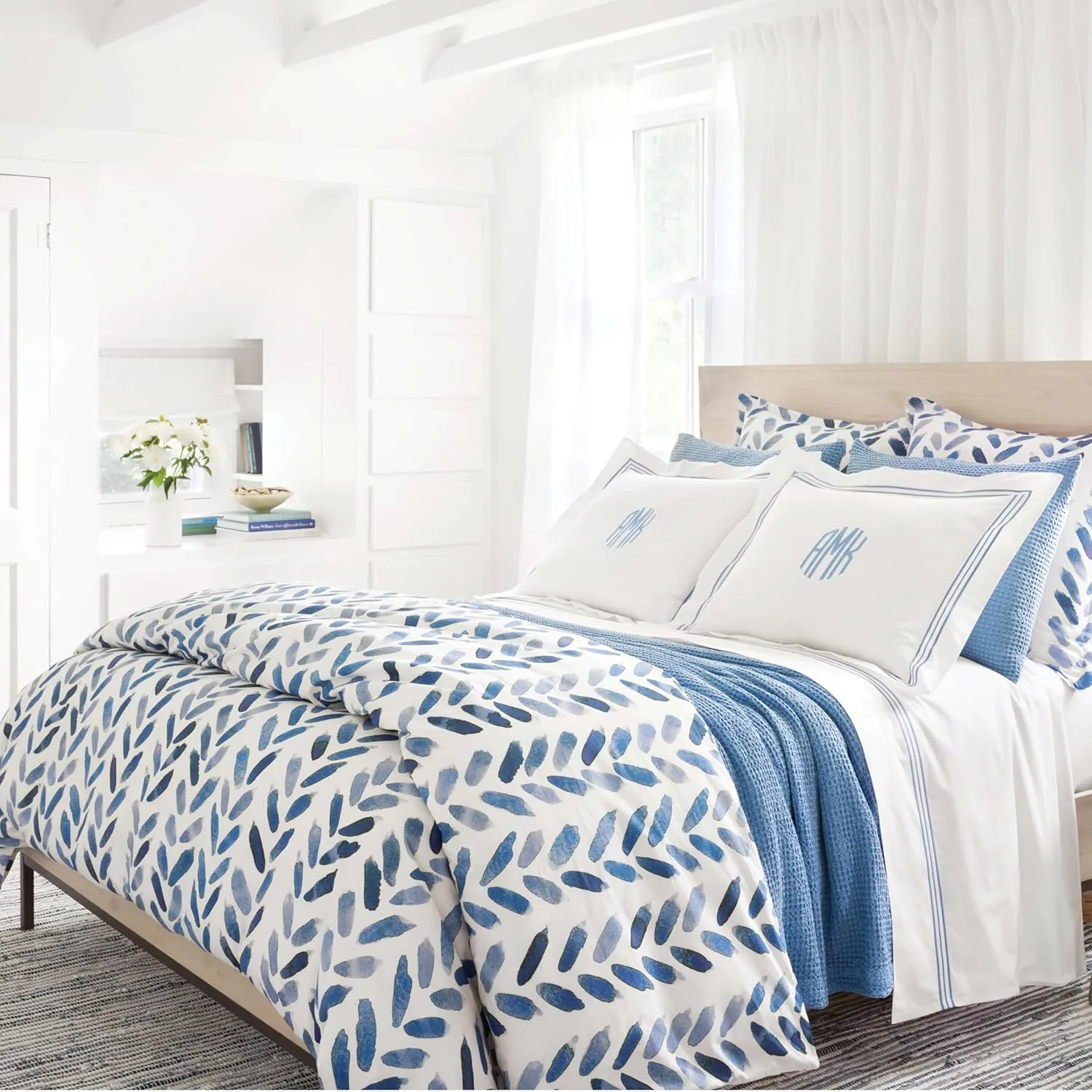 Blue Brush Duvet Cover, Full/Queen Size, Blue/White Graphic Pattern