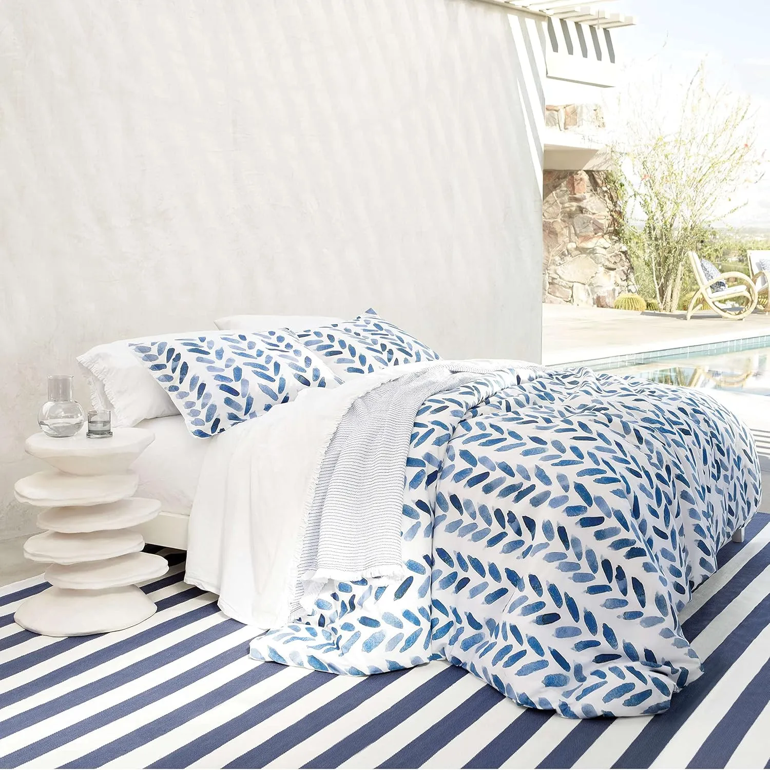 Blue Brush Duvet Cover, Full/Queen Size, Blue/White Graphic Pattern