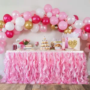 Bluekate Pink Tutu Table Skirt. 6ft Table Skirt with Double Layer Organza Willows. Princess Party Decorations, Quinceanera Decorations, 1st Baby Girl Birthday Décor, Baby Shower Décor or Gender Reveal