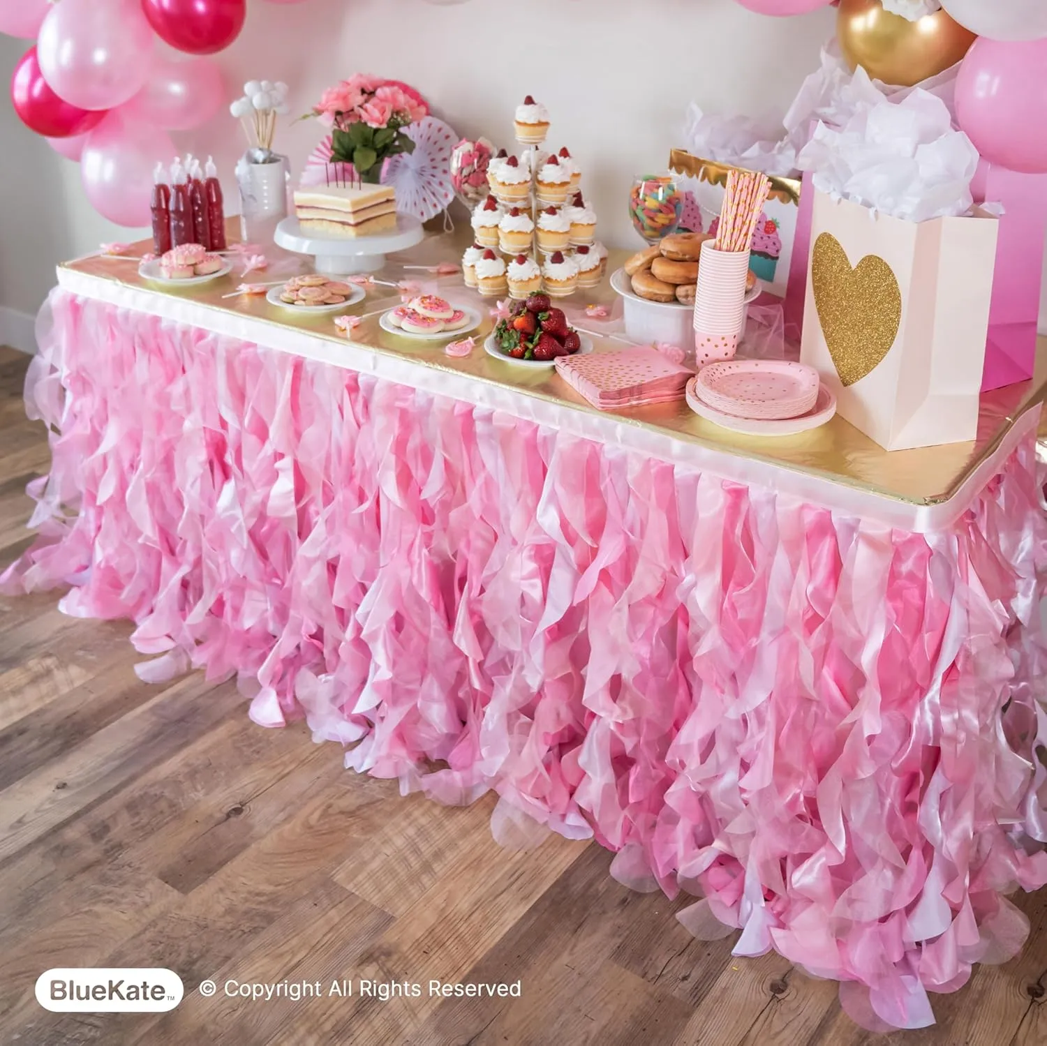 Bluekate Pink Tutu Table Skirt. 6ft Table Skirt with Double Layer Organza Willows. Princess Party Decorations, Quinceanera Decorations, 1st Baby Girl Birthday Décor, Baby Shower Décor or Gender Reveal