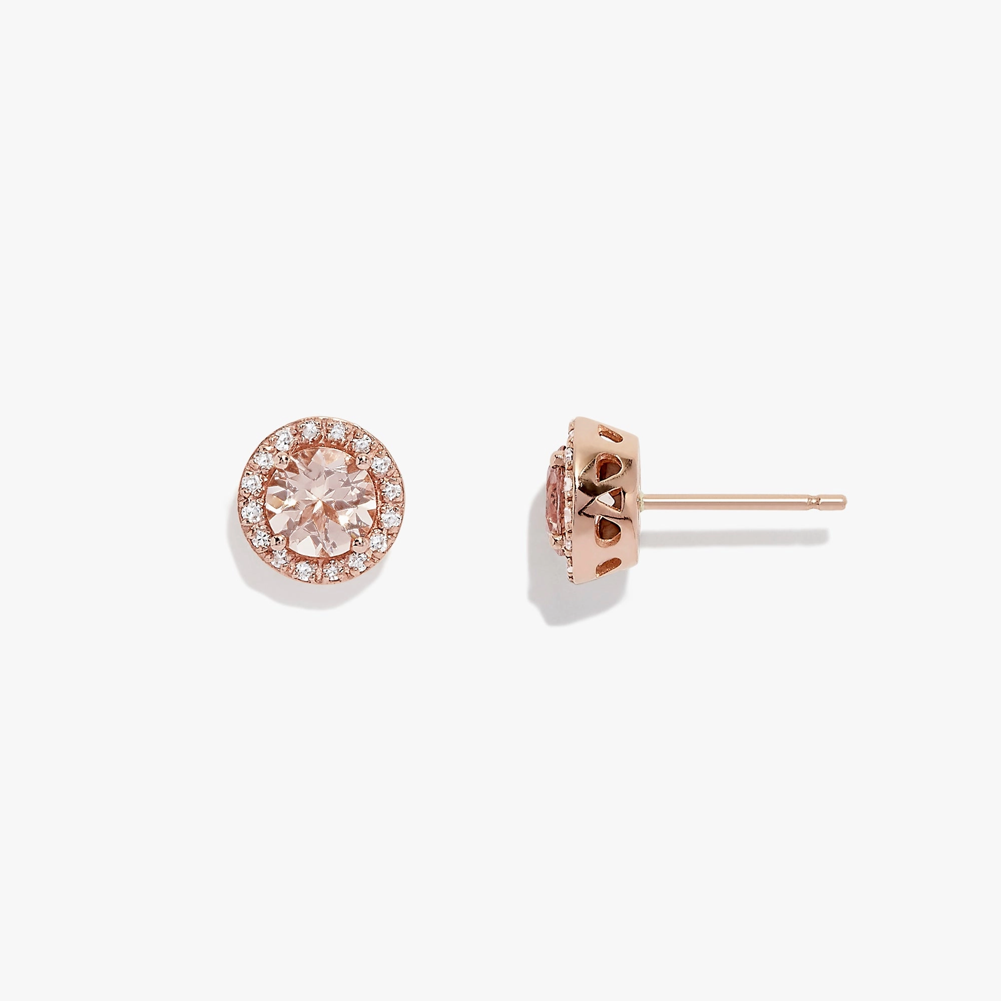 Blush 14K Rose Gold Morganite and Diamond Stud Earrings, 1.82