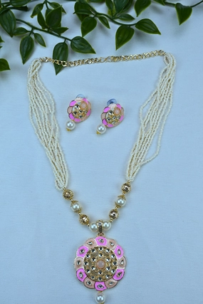 Blush Bloom Pearl Mala Set with Stud Earrings