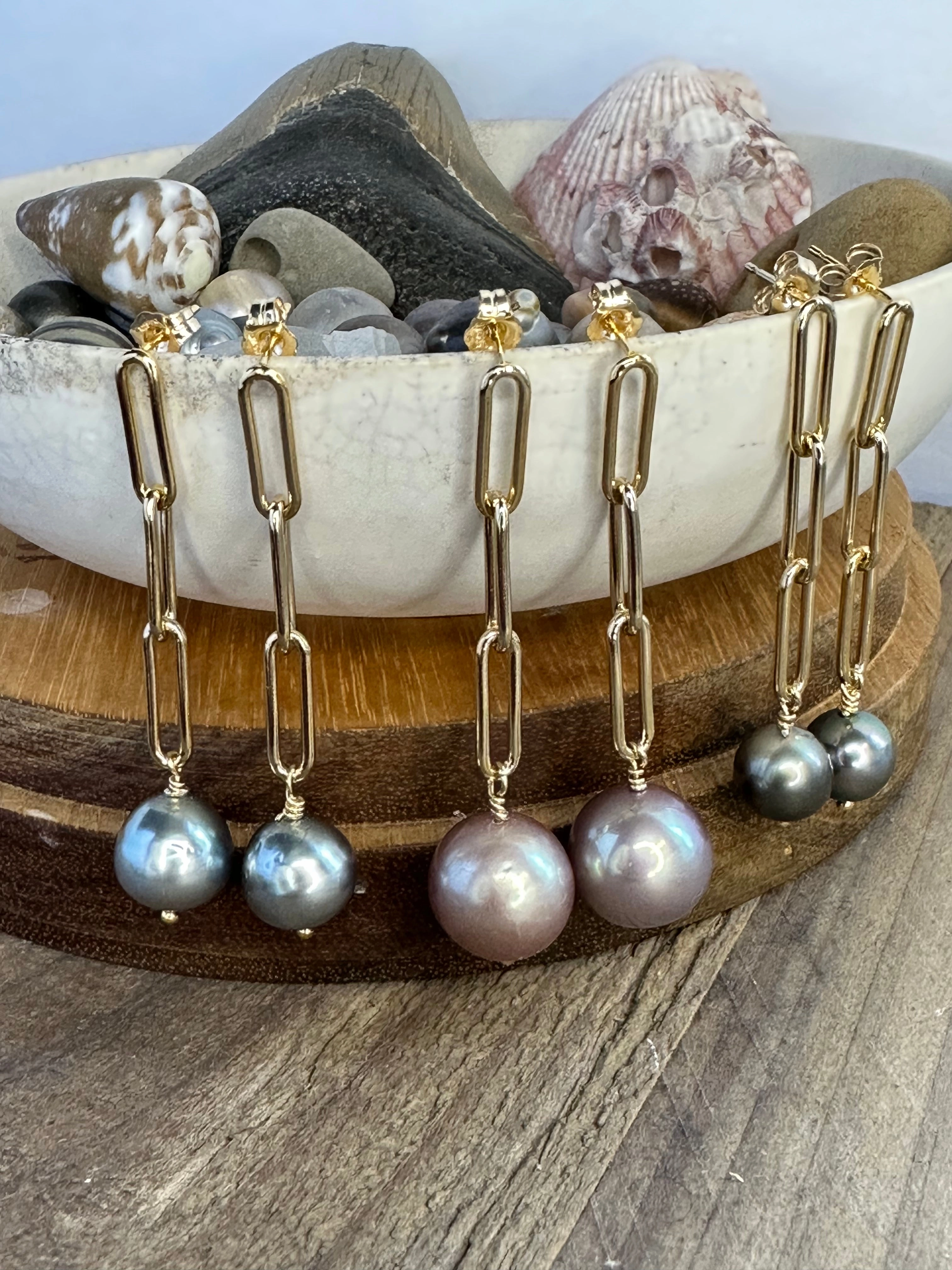 Blush Bloom: Pink Edison Pearl Paperclip Earrings