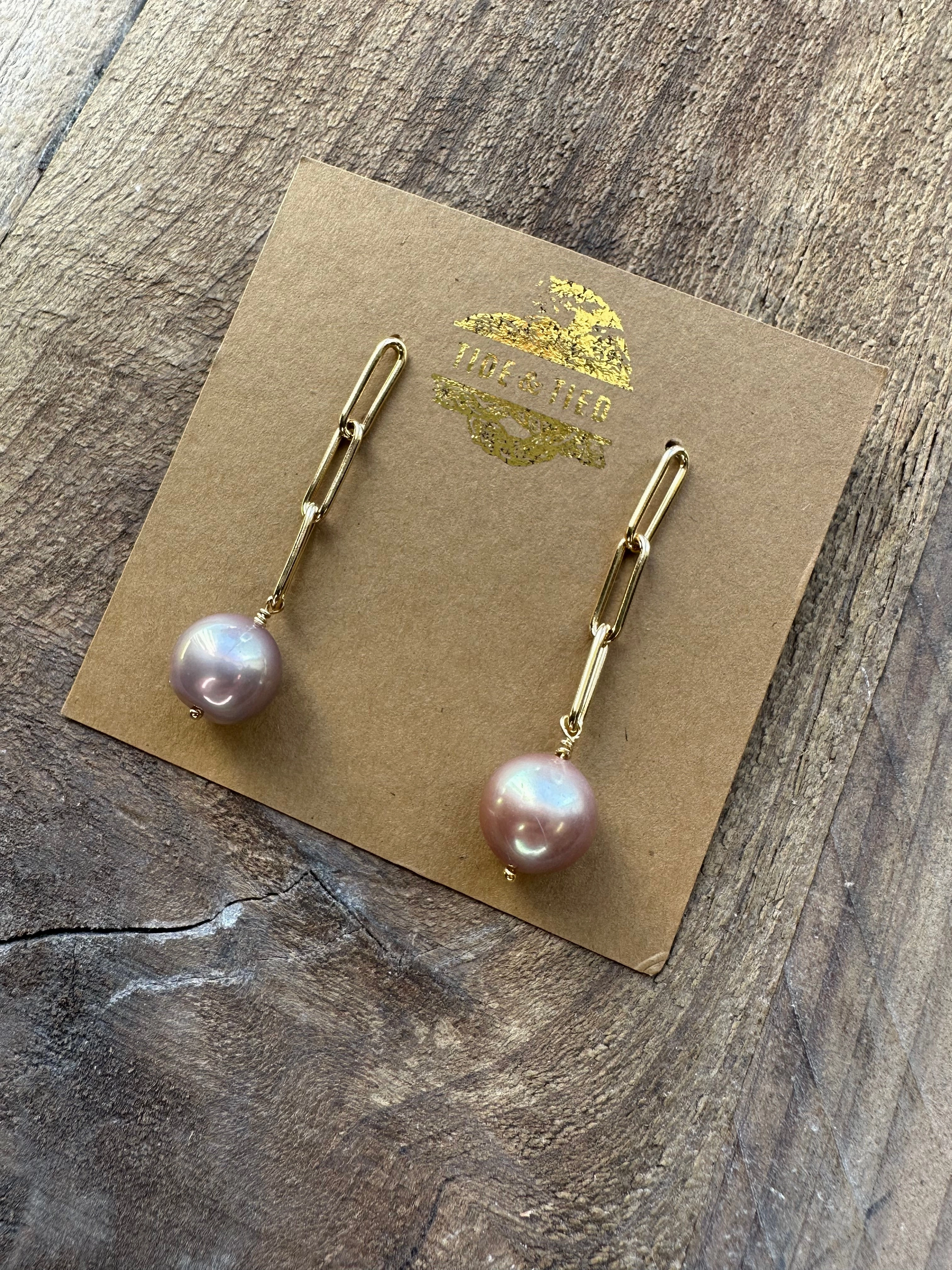 Blush Bloom: Pink Edison Pearl Paperclip Earrings