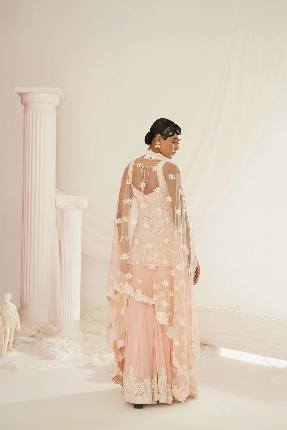 Blush Pink Embellished Kurta, Pallazo And Dupatta