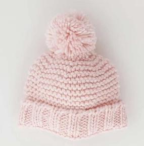 Blush Pink Garter Stitch Beanie Hat