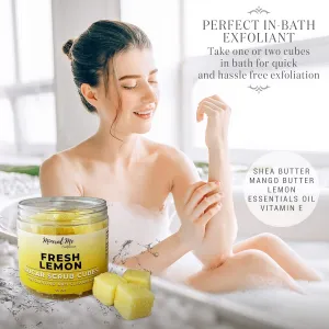 Body Scrub Exfoliator - 12oz FRESH LEMON/French Rose Sugar scrub cubes w/Mango Butter & Shea butter- Ultra Hydrating & Moisturizing, Natural, Organic for all body, For hands, arms legs, elbow & foot