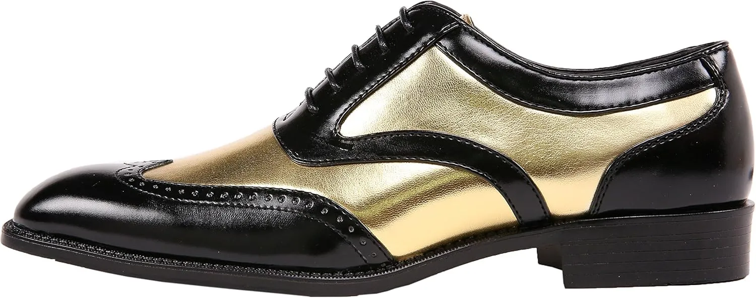 Bolano Lawson, Wingtip Oxford Dress Shoes for Men, Two-Tone & Shiny Metallic Oxfords, Men's Formal Tuxedo Shoes