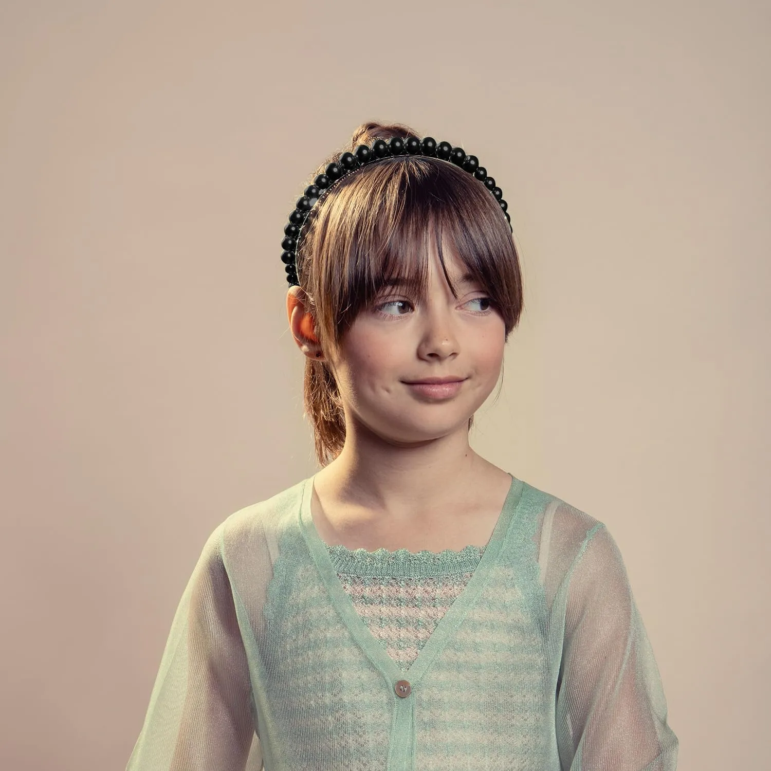 Bon Bon Pearlized Tiara Headband for Girls - Black, Elegant Pearl Accent Hair Accessory for Special Occasions and Everyday Glamour