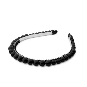 Bon Bon Pearlized Tiara Headband for Girls - Black, Elegant Pearl Accent Hair Accessory for Special Occasions and Everyday Glamour