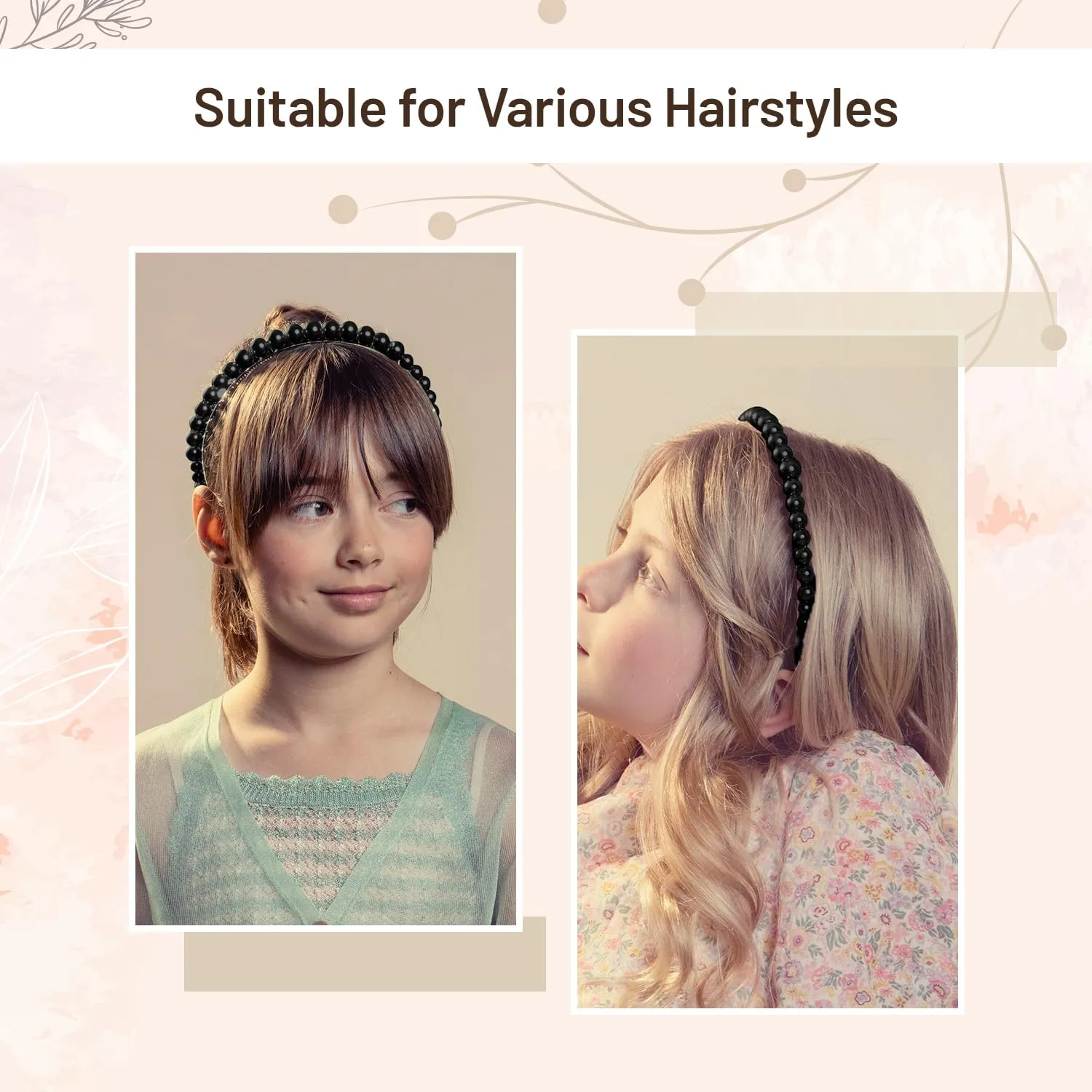 Bon Bon Pearlized Tiara Headband for Girls - Black, Elegant Pearl Accent Hair Accessory for Special Occasions and Everyday Glamour