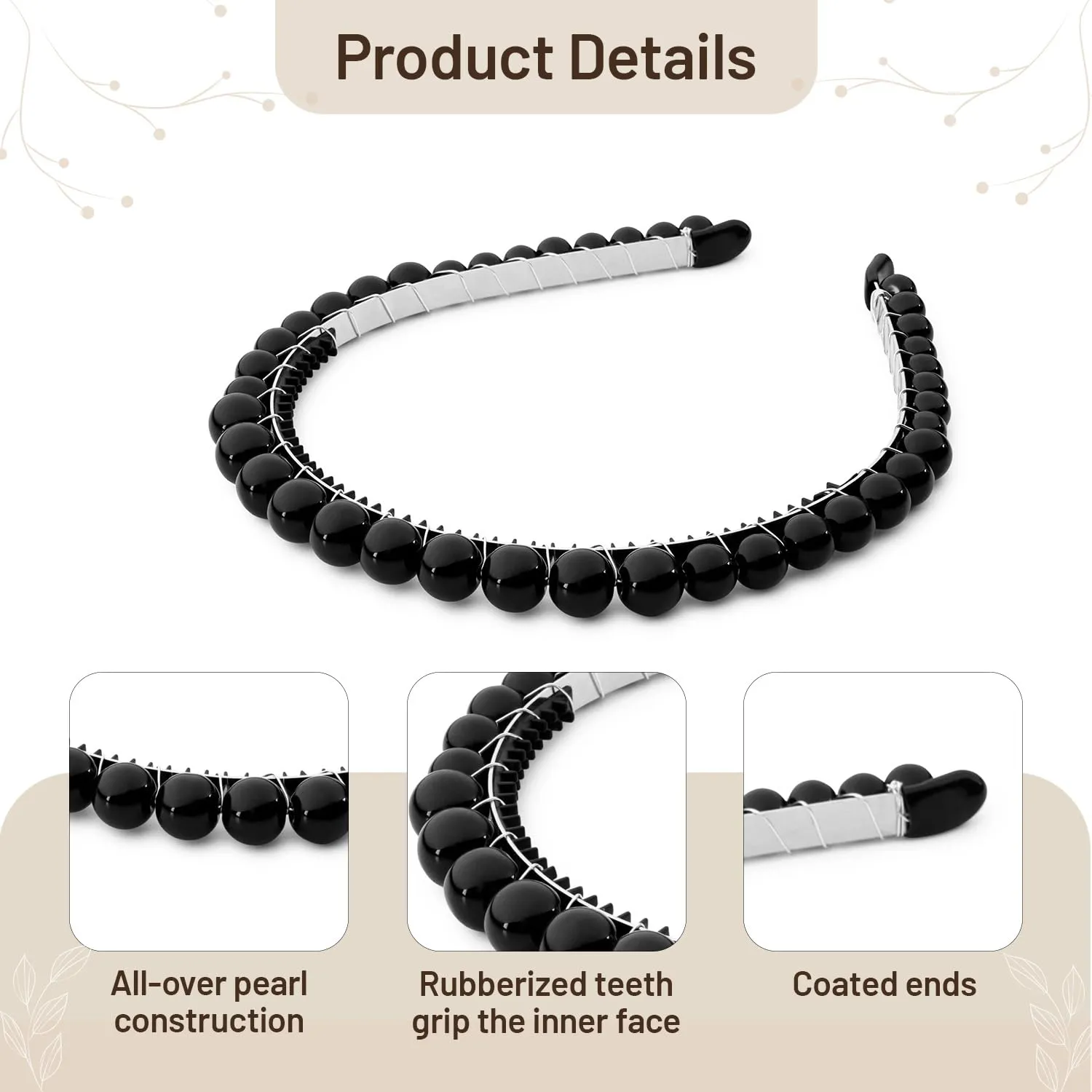Bon Bon Pearlized Tiara Headband for Girls - Black, Elegant Pearl Accent Hair Accessory for Special Occasions and Everyday Glamour