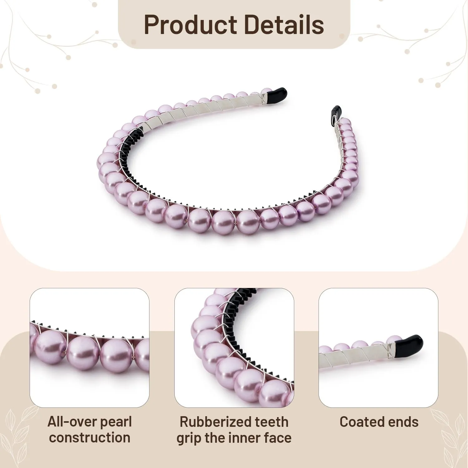 Bon Bon Pearlized Tiara Headband for Girls - Lavender, Elegant Pearl Accent Hair Accessory for Special Occasions and Everyday Glamour