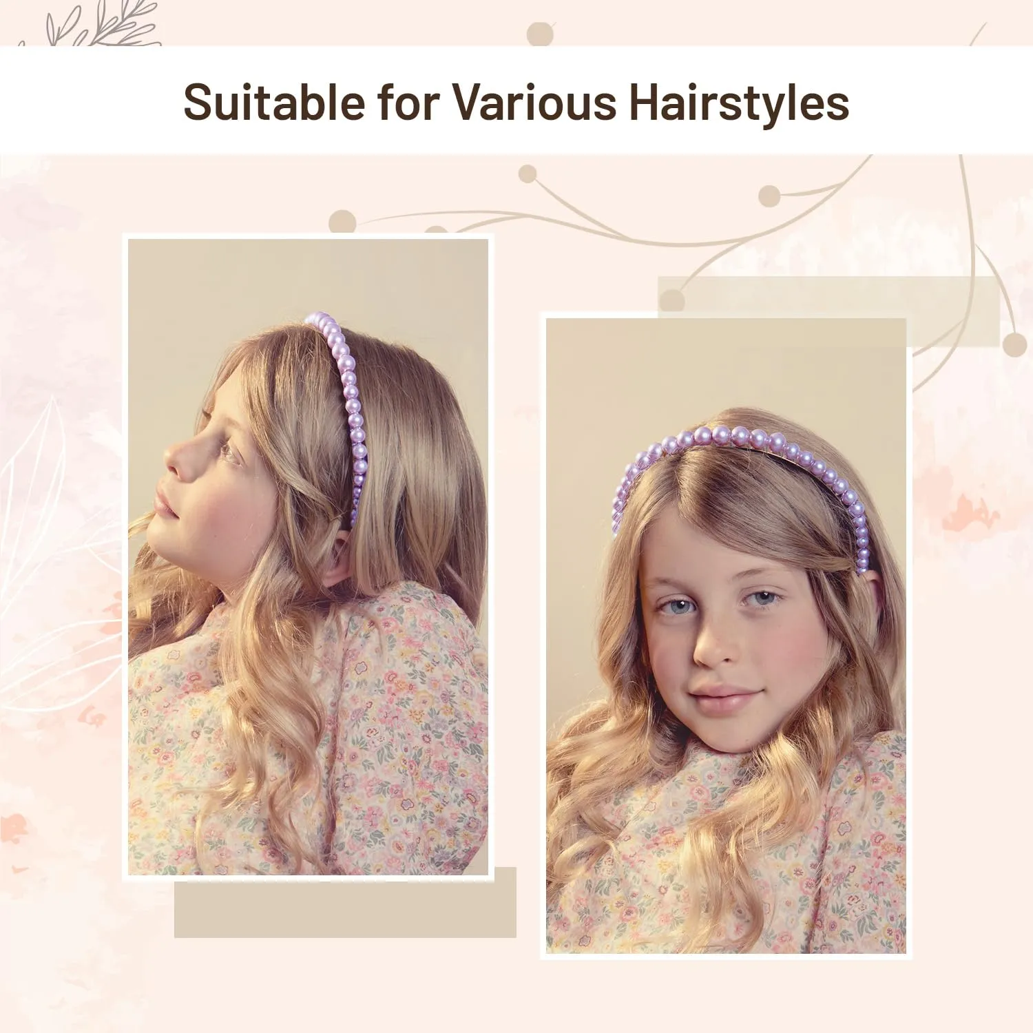 Bon Bon Pearlized Tiara Headband for Girls - Lavender, Elegant Pearl Accent Hair Accessory for Special Occasions and Everyday Glamour