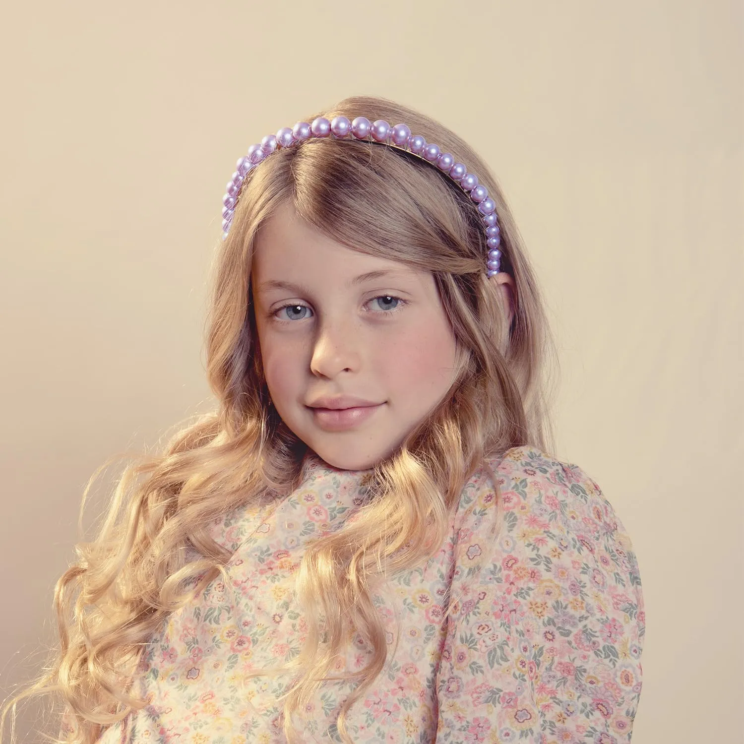 Bon Bon Pearlized Tiara Headband for Girls - Lavender, Elegant Pearl Accent Hair Accessory for Special Occasions and Everyday Glamour
