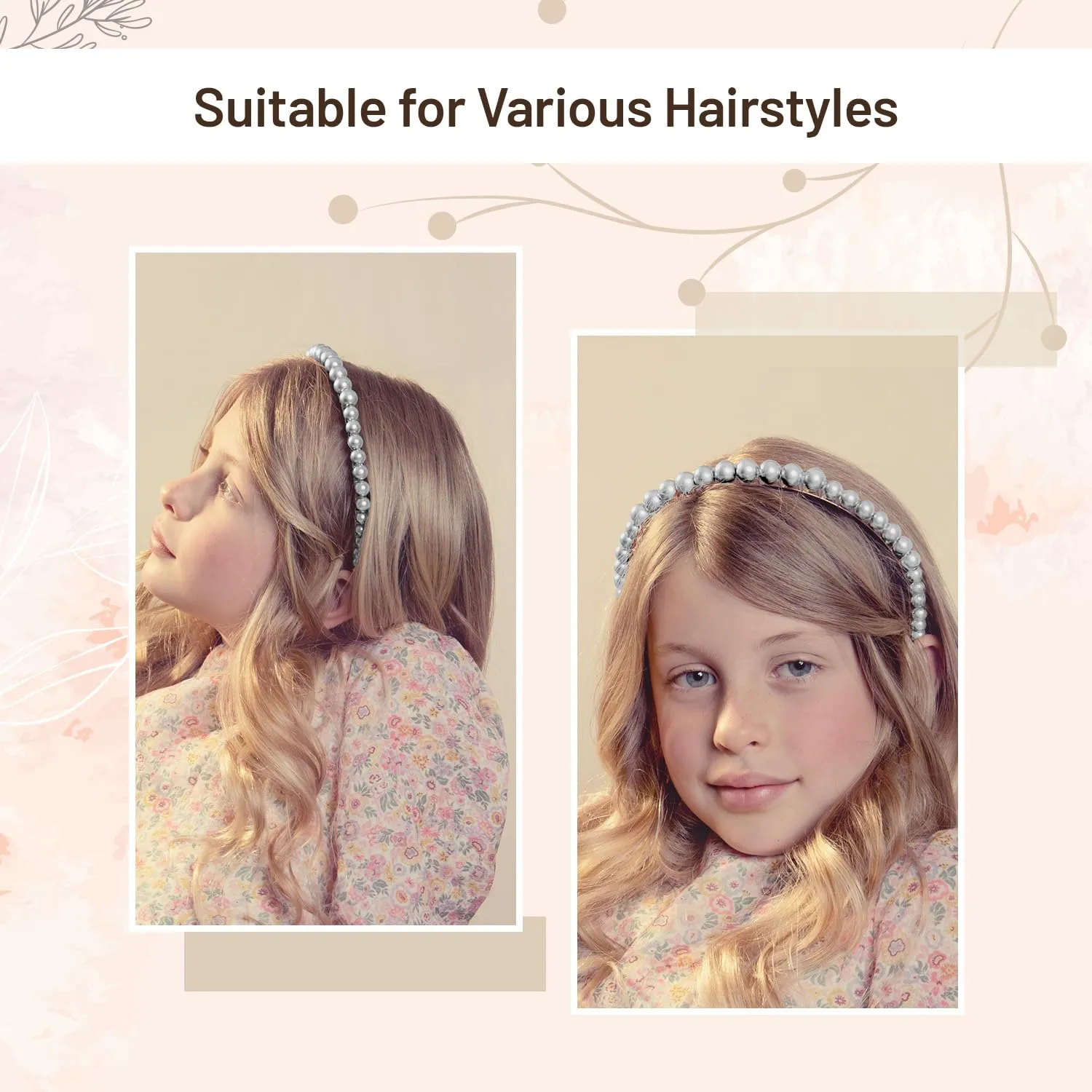 Bon Bon Pearlized Tiara Headband for Girls - Silver, Elegant Pearl Accent Hair Accessory for Special Occasions and Everyday Glamour