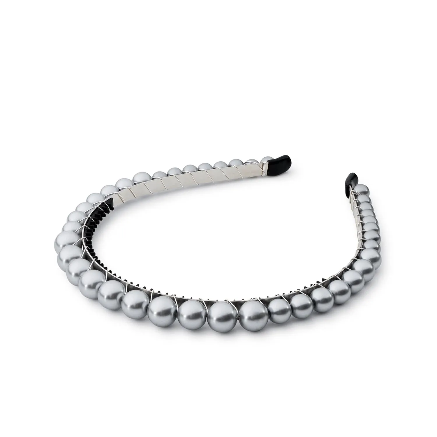 Bon Bon Pearlized Tiara Headband for Girls - Silver, Elegant Pearl Accent Hair Accessory for Special Occasions and Everyday Glamour